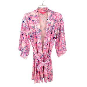 Lilly Pulitzer Elaine XXS/XS Robe Velour Soft Kimono Sleeve "Lilac You A Lot"